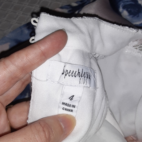 White lace w/sequins, Floral pink satin, hi-low little girls formal dress Size 4 - Picture 3 of 3